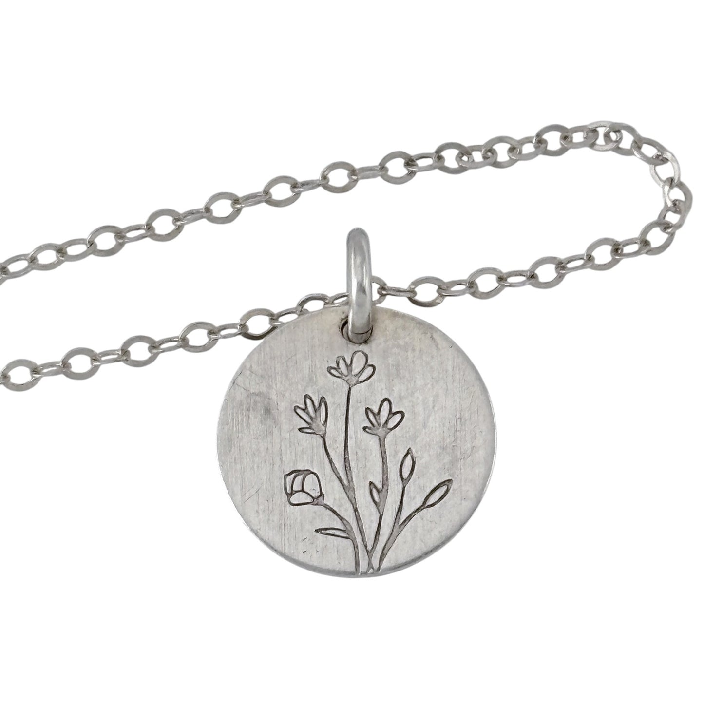 Vintage Sterling Silver 925 Floral Disc Pendant Necklace 18"