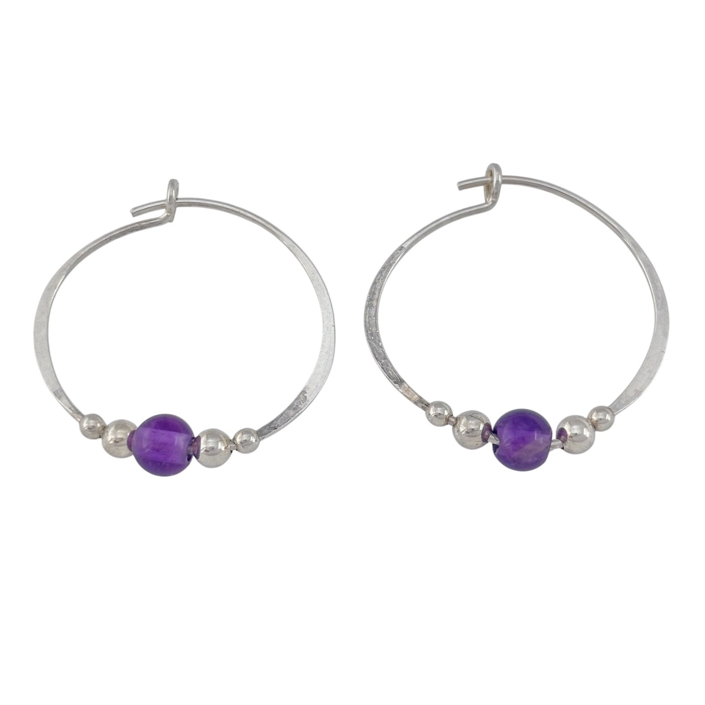Vintage Sterling Silver 925 Amethyst Hoop Earrings