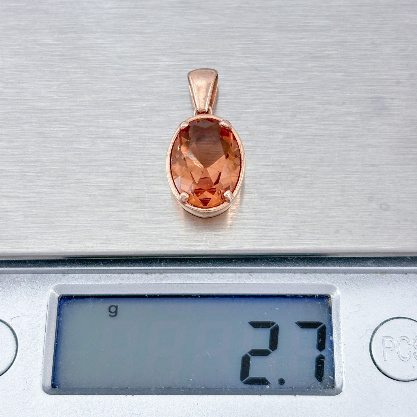 Vintage Rose Gold-Tone Sterling Silver 925 Peach Cubic Zirconia Pendant