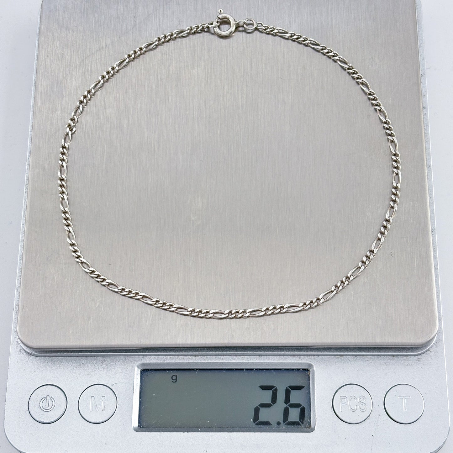 Vintage Sterling Silver 925 Figaro Chain Anklet 10"