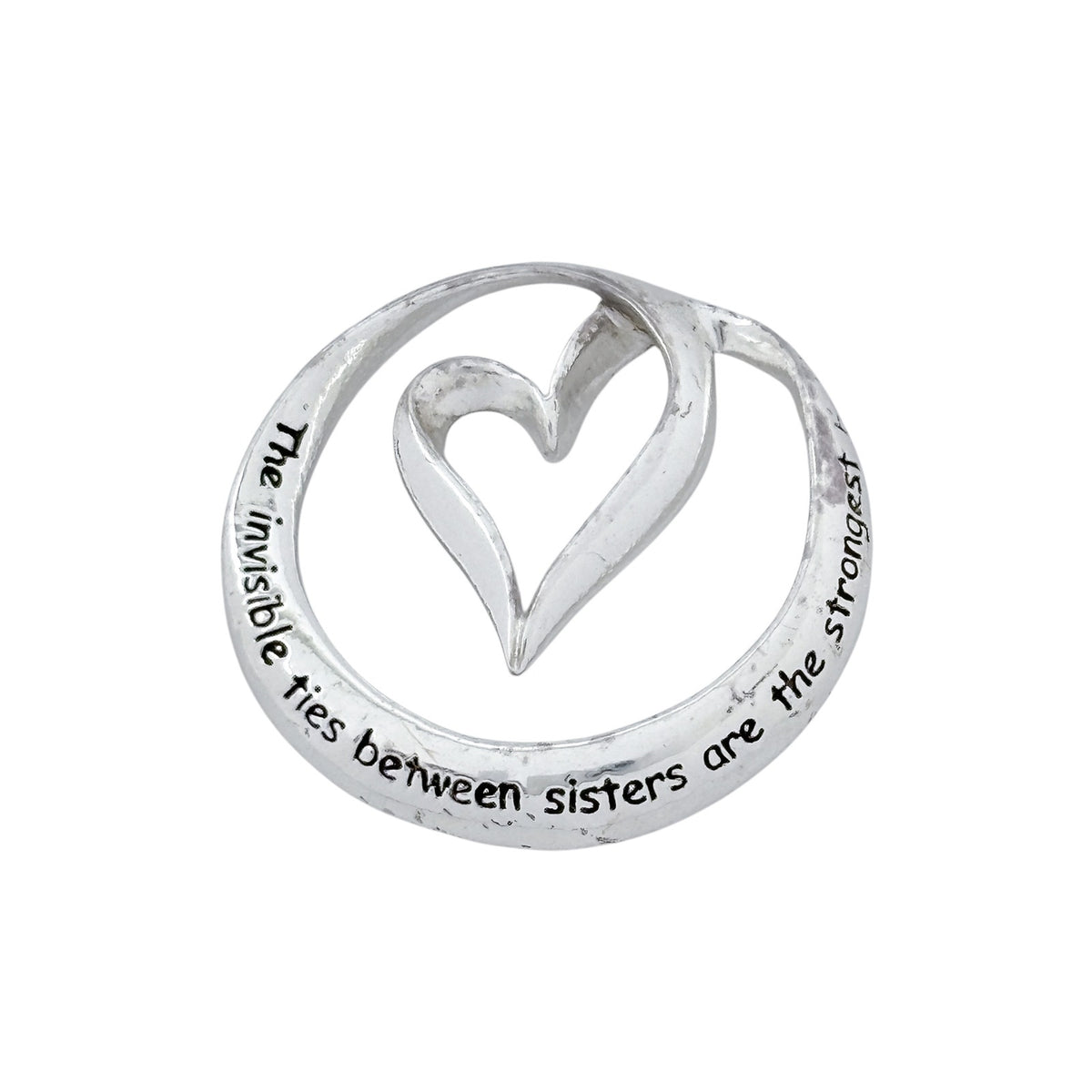 Sisters Inspirational Quote Heart Infinity Pendant | Vintage Sterling Silver 925