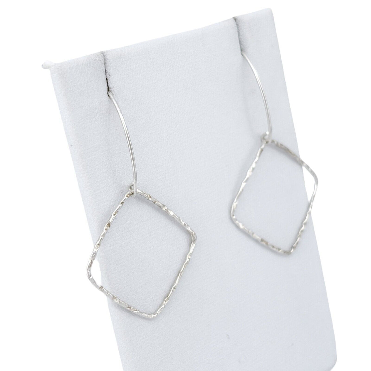Vintage Sterling Silver 925 Textured Diamond-Shaped Dangle Earrings