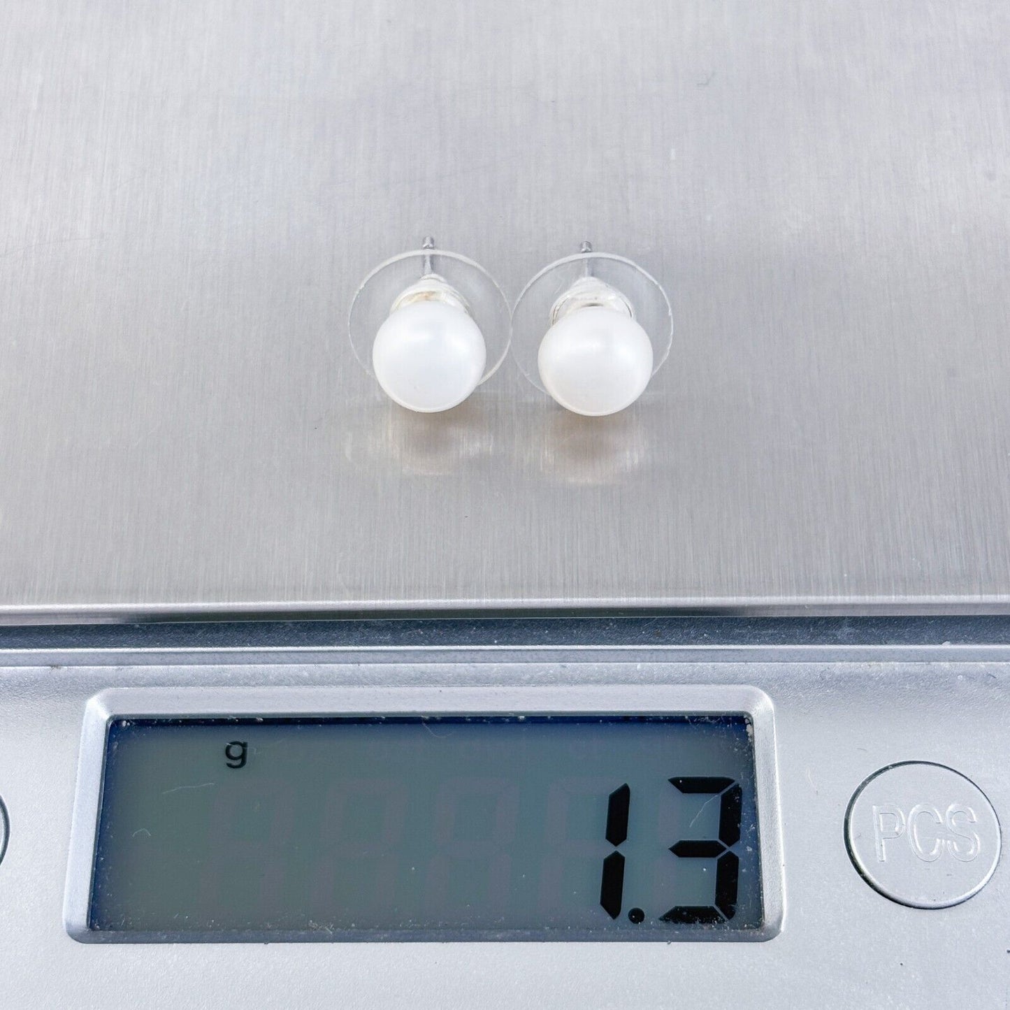 Vintage Sterling Silver 925 White Imitation Pearl Stud Earrings
