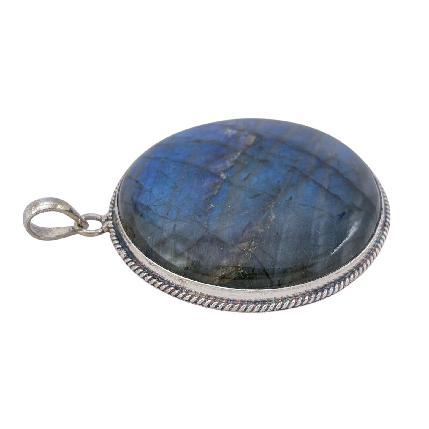 Vintage Sterling Silver 925 Round Labradorite Pendant