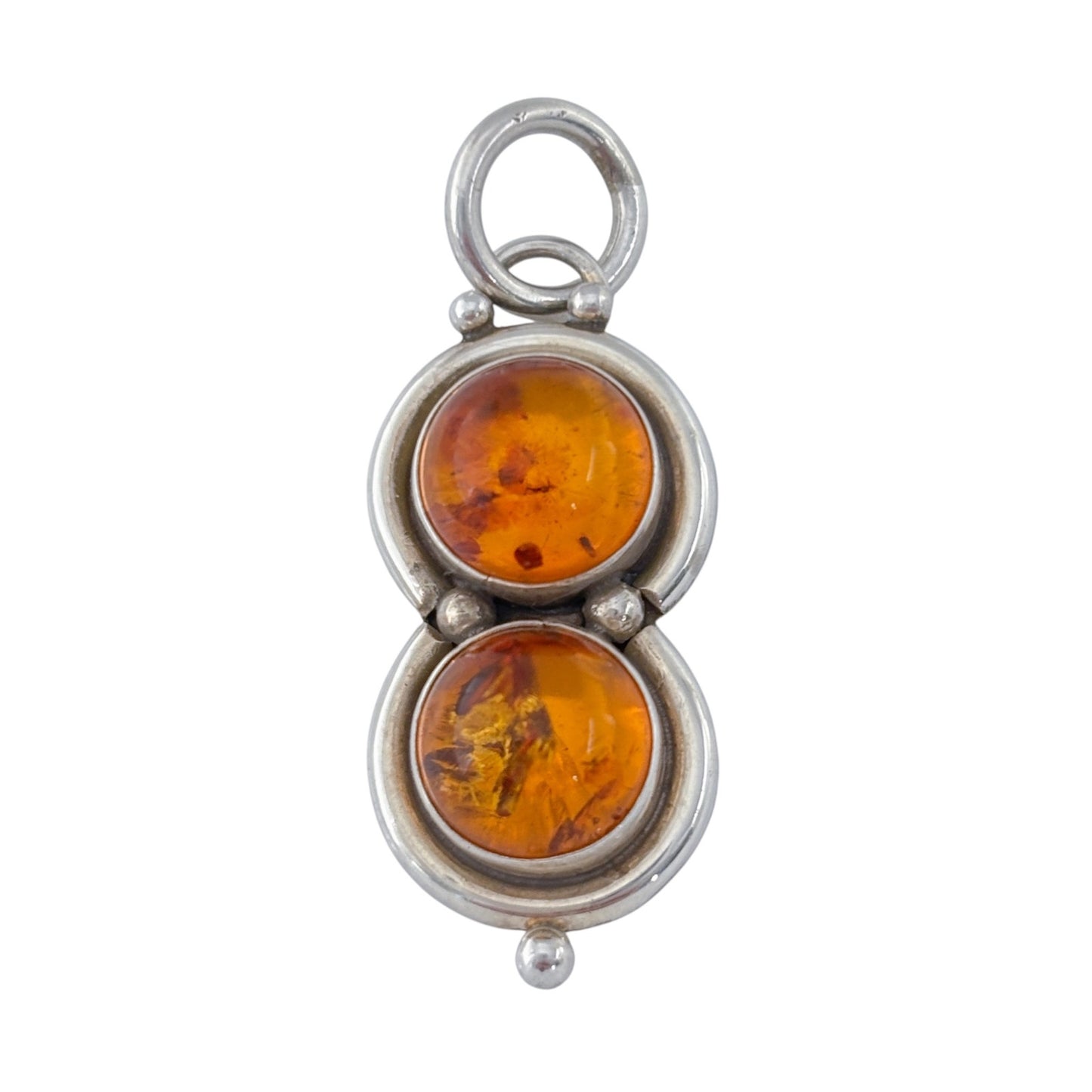 Vintage Sterling Silver 925 Double Amber Pendant