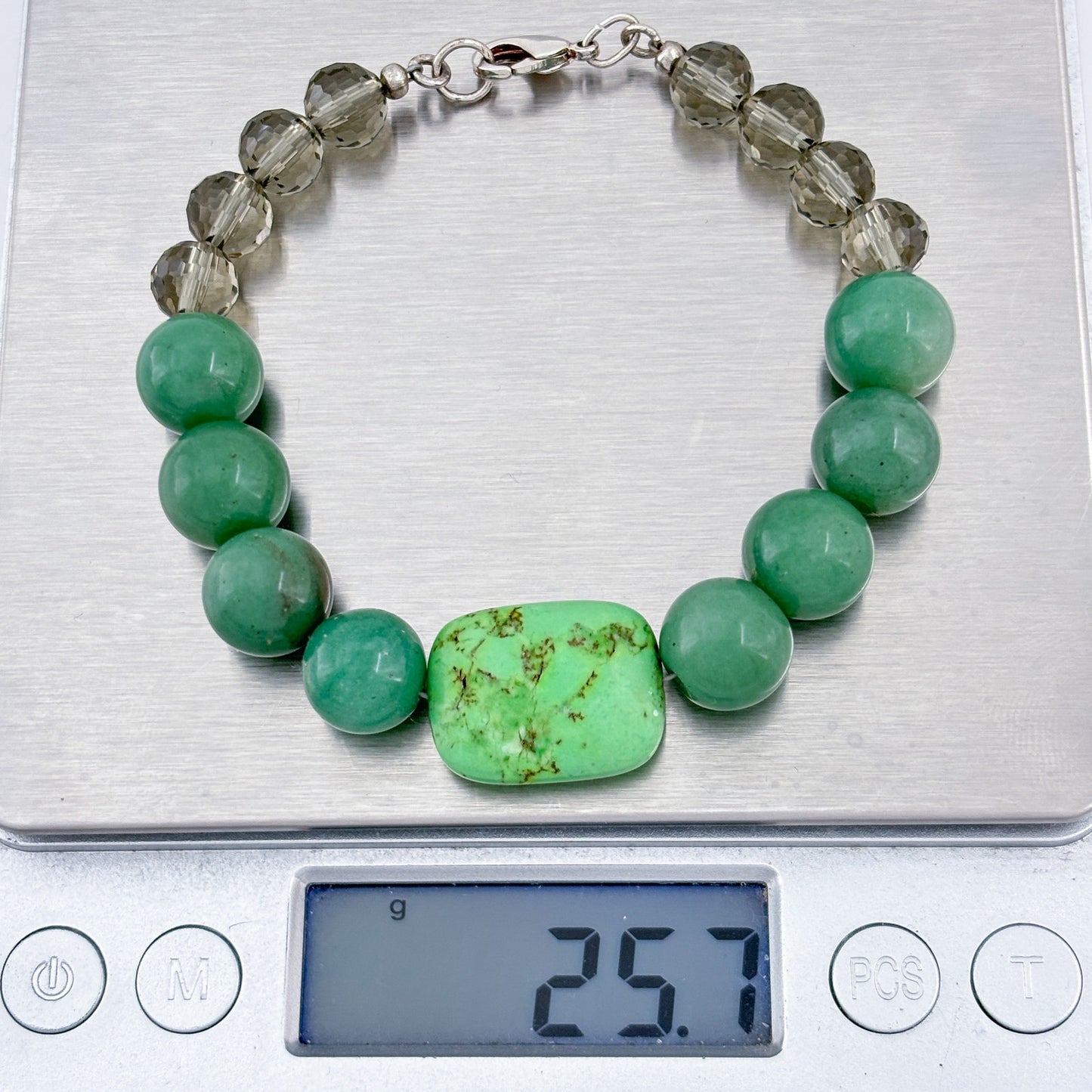 Vintage Sterling Silver 925 Jade Green Turquoise Crystal Bracelet 7.5"