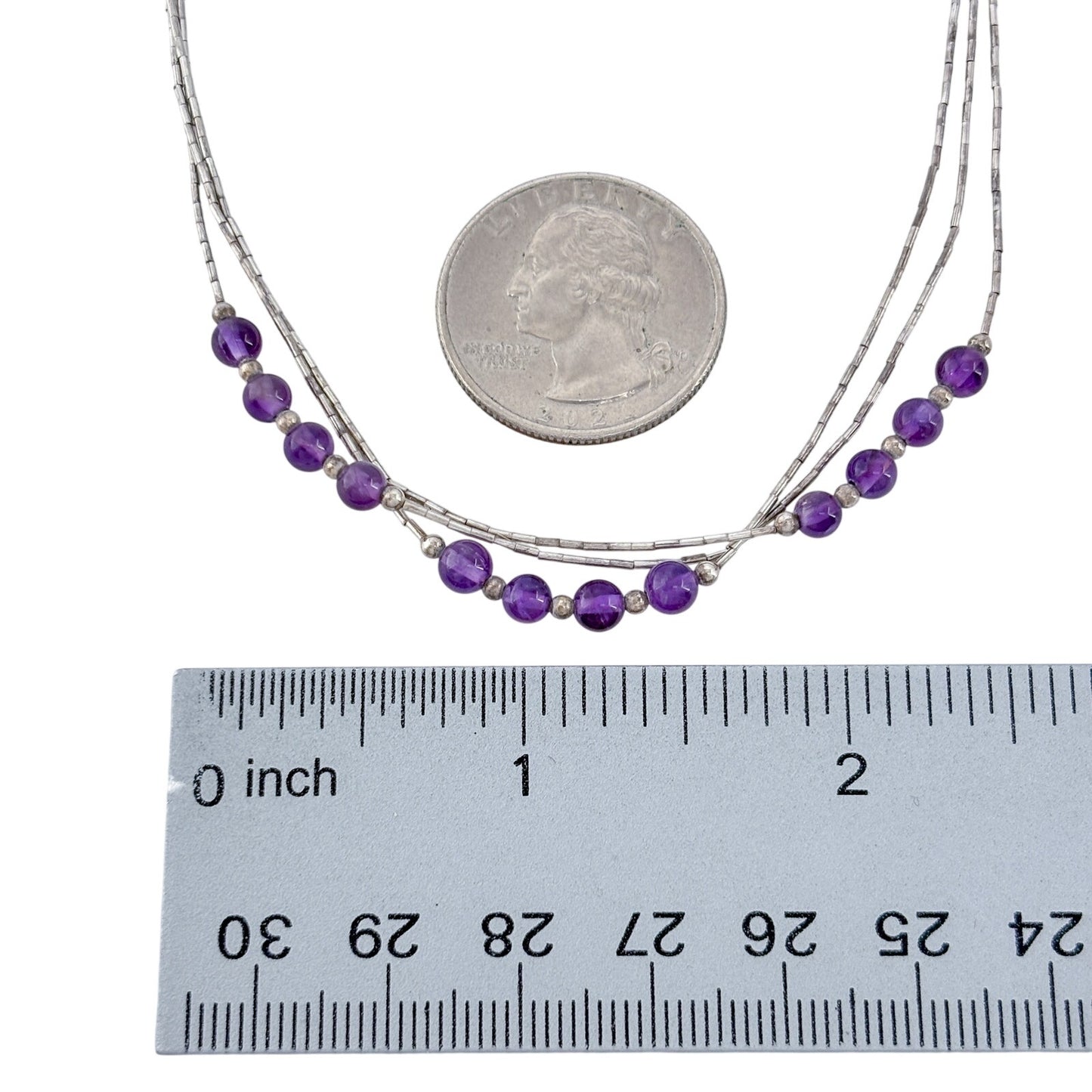 Vintage Sterling Silver 925 Liquid Silver Amethyst Bead Necklace 18"