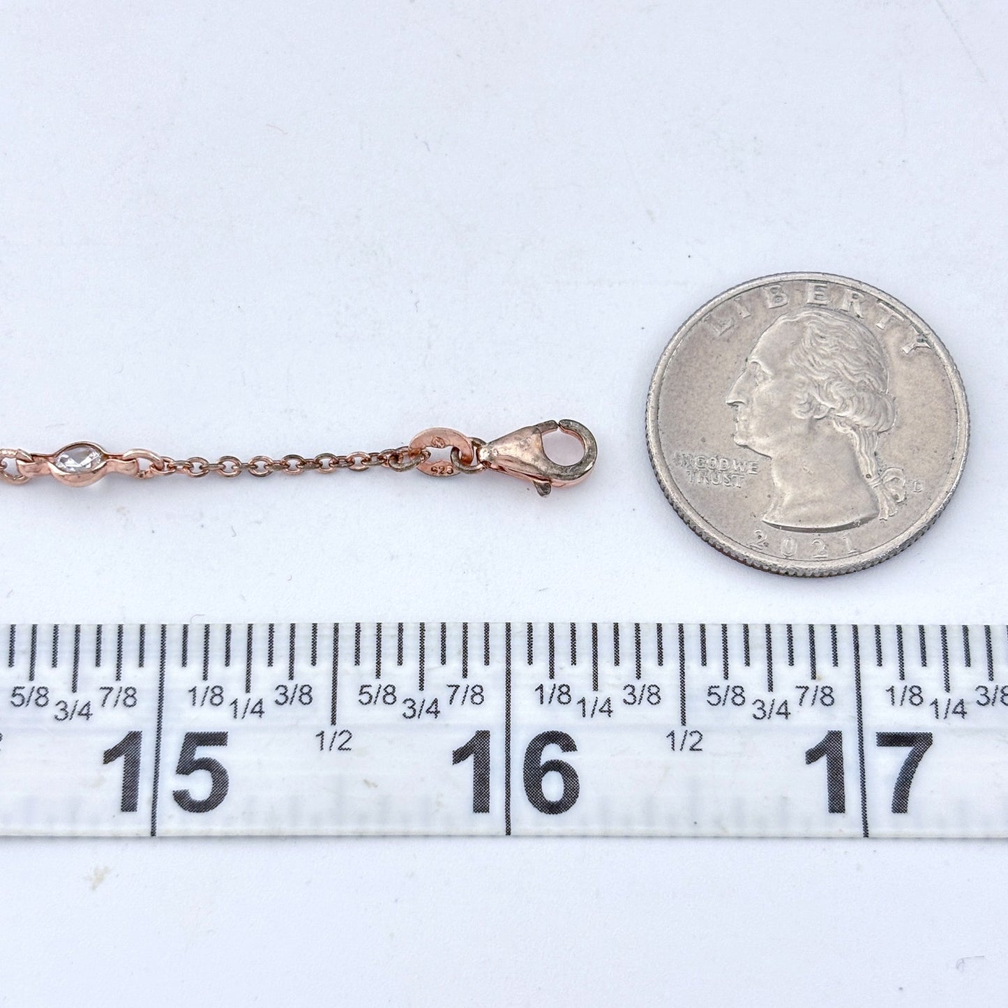 Vintage Sterling Silver 925 Rose Gold-Tone Cubic Zirconia Station Necklace 16"
