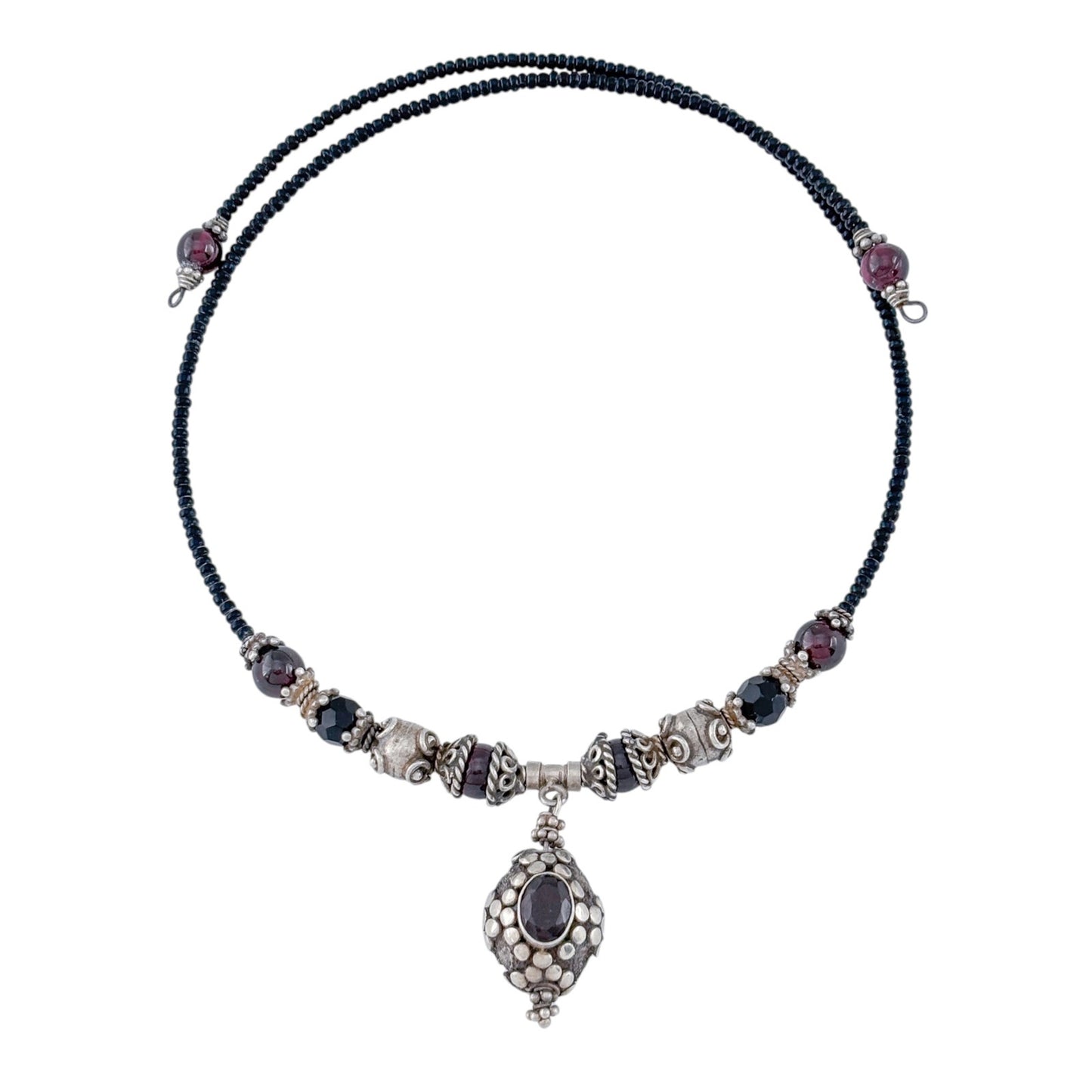 Vintage Sterling Silver 925 Garnet Bead Necklace 16"