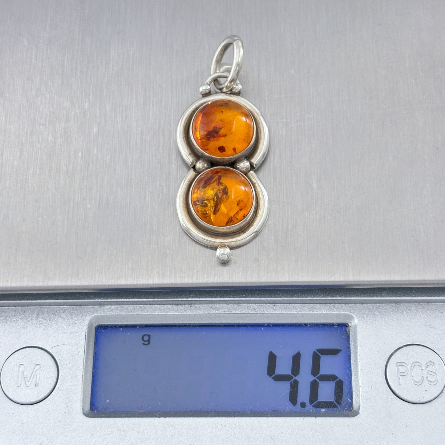 Vintage Sterling Silver 925 Double Amber Pendant