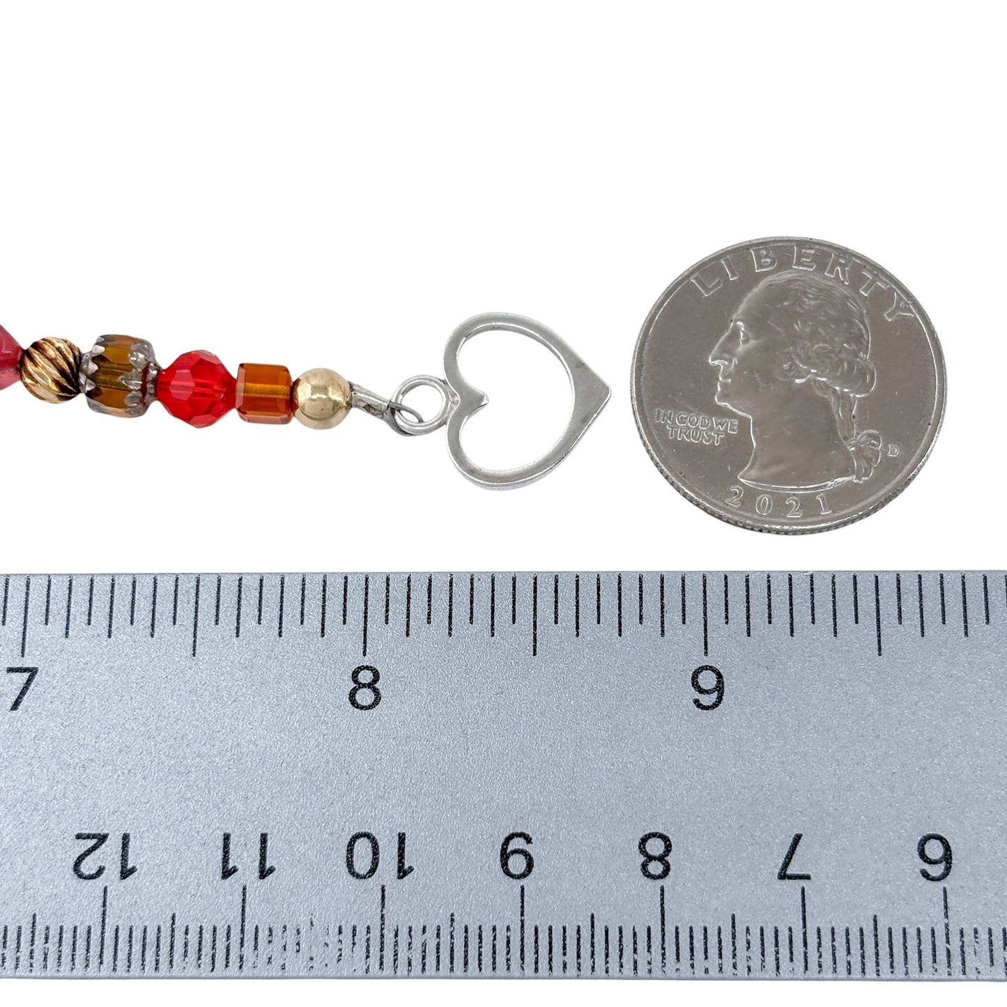 Vintage Sterling Silver 925 Red Beaded Bracelet 8.5"