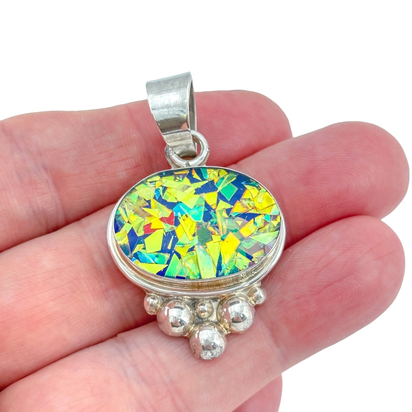 Vintage Sterling Silver 925 Iridescent Mosaic Pendant