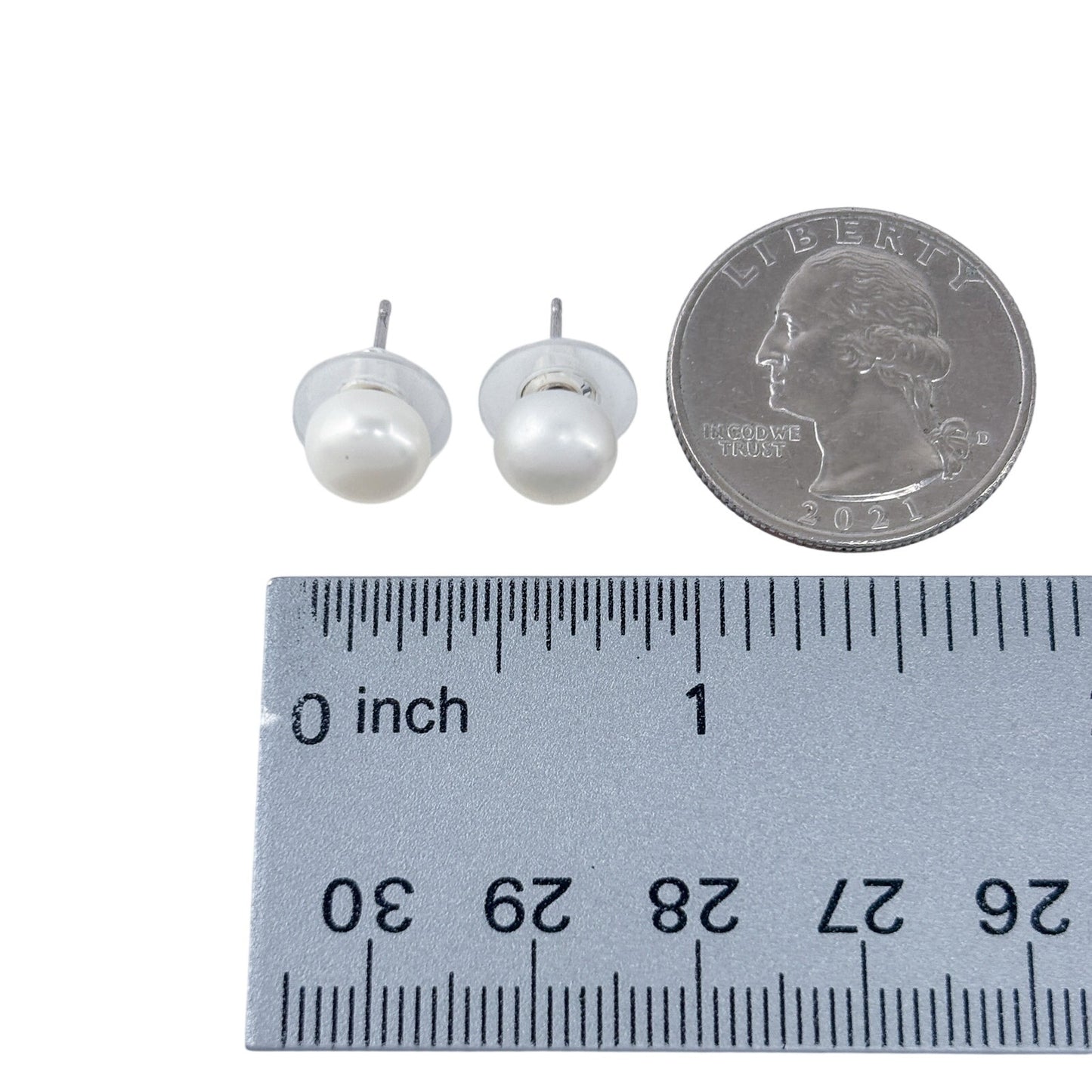 Vintage Sterling Silver 925 White Pearl Stud Earrings