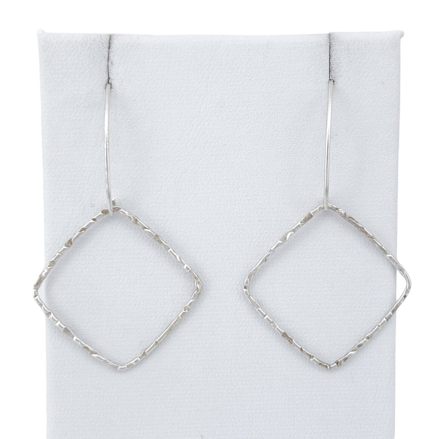 Vintage Sterling Silver 925 Textured Diamond-Shaped Dangle Earrings