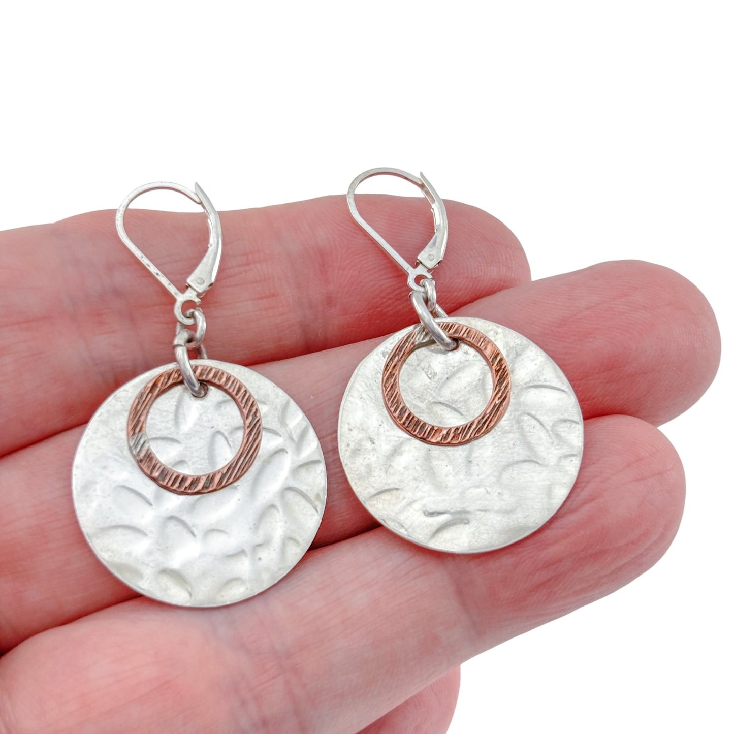 Vintage Mexico Sterling Silver 925 Copper Accent Disc Earrings