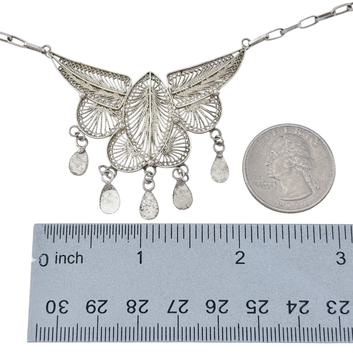 Vintage Sterling Silver 925 Filigree Butterfly Necklace 19"