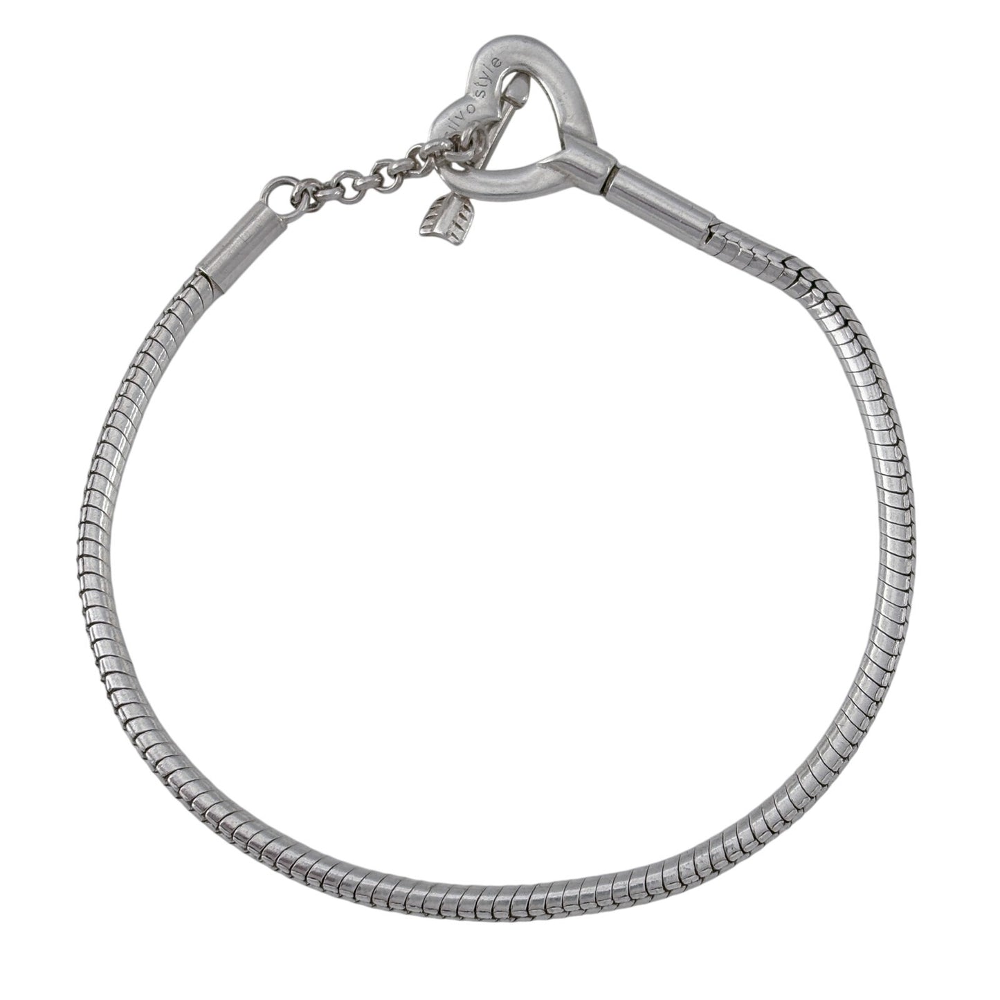 Vintage Sterling Silver 925 Snake Chain Heart Toggle Bracelet 7"
