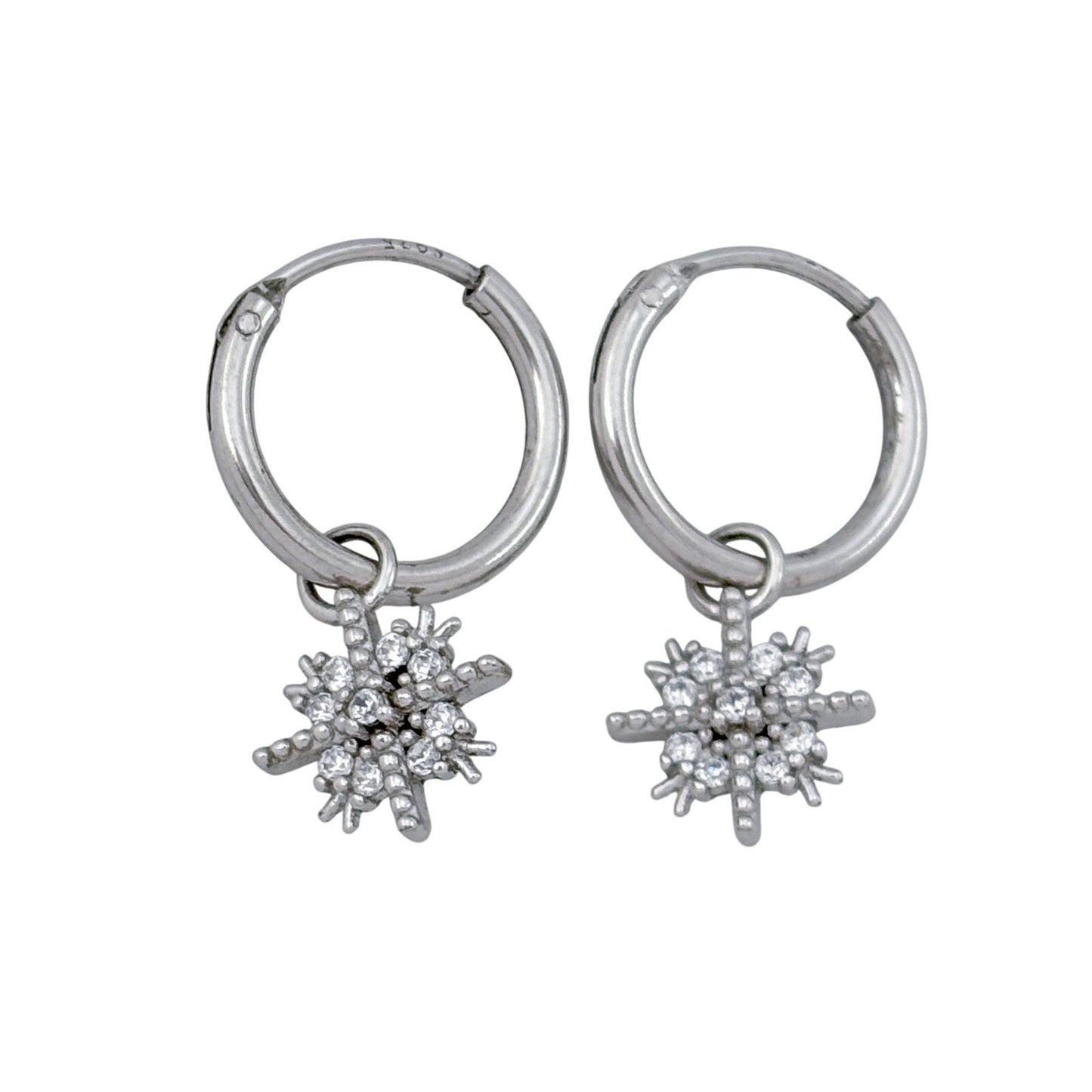 Vintage Sterling Silver 925 Cubic Zirconia Snowflake Hoop Earrings