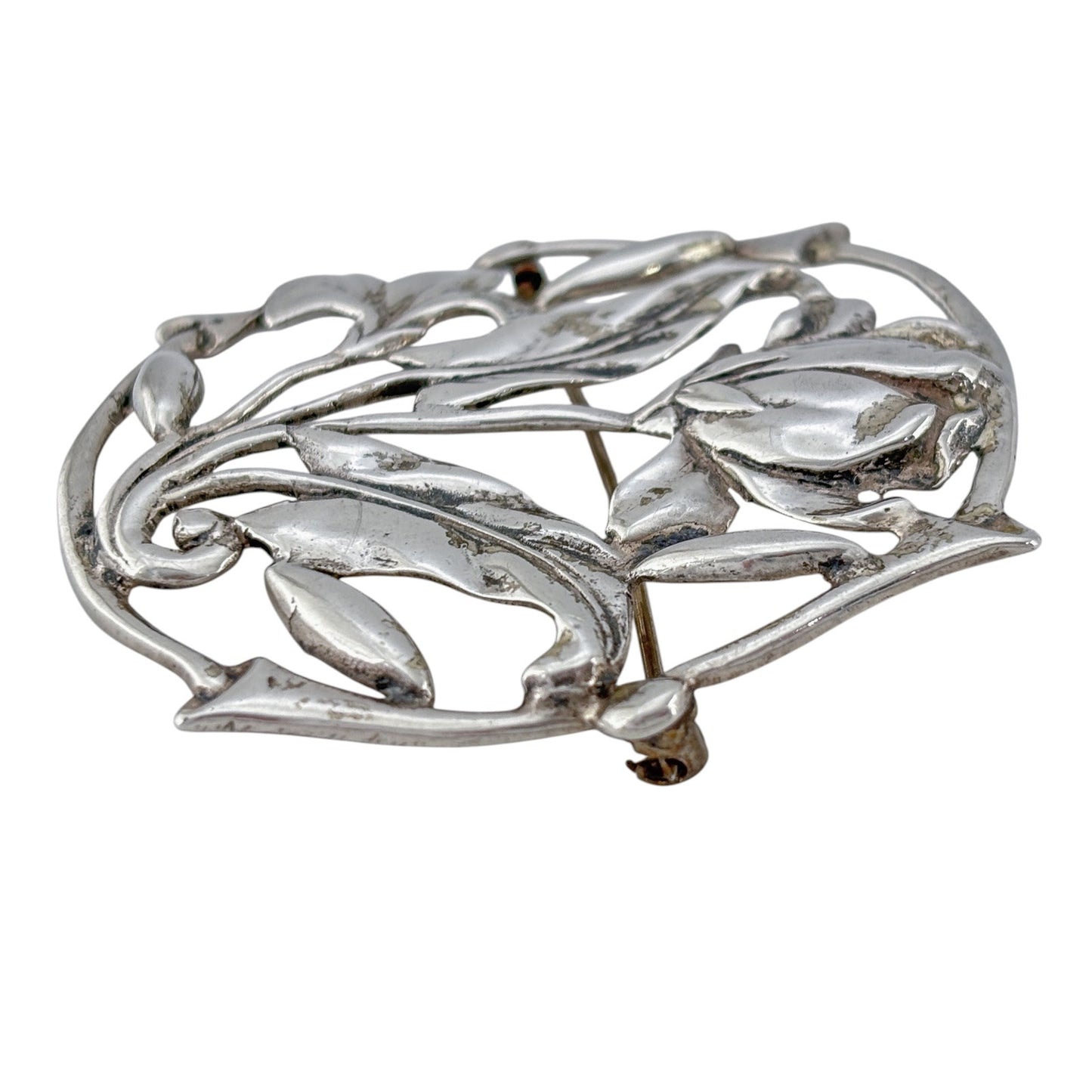 Vintage Sterling Silver 925 Art Nouveau Style Flower Brooch