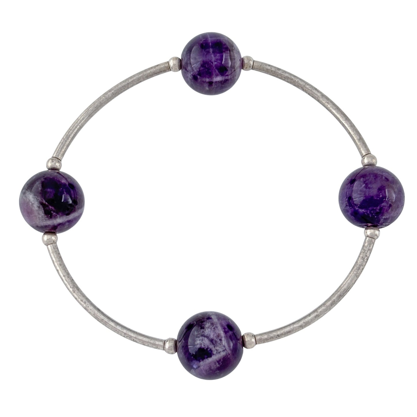 Vintage Sterling Silver 925 Amethyst Stretch Bracelet 6.75"