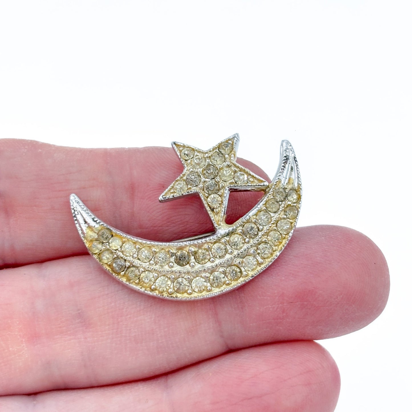 Vintage Sterling Silver 925 Moon Star Brooch