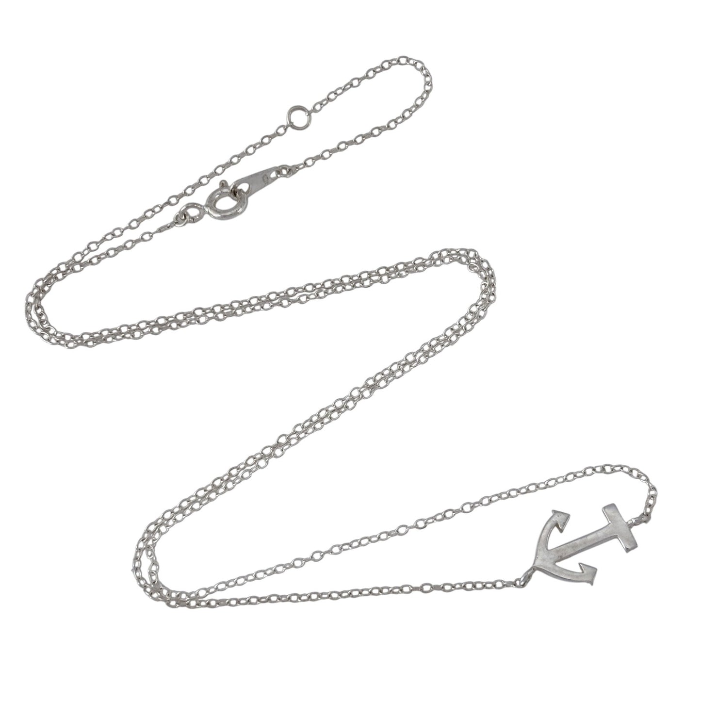 Vintage Sterling Silver 925 Anchor Pendant Necklace 16.5"-18.5"
