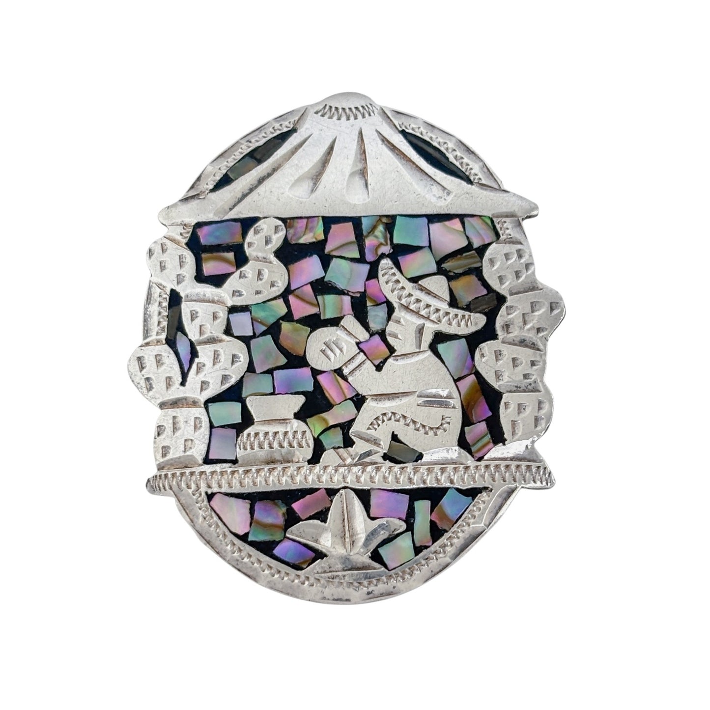 Vintage Sterling Silver 925 Abalone Mosaic Pendant Brooch