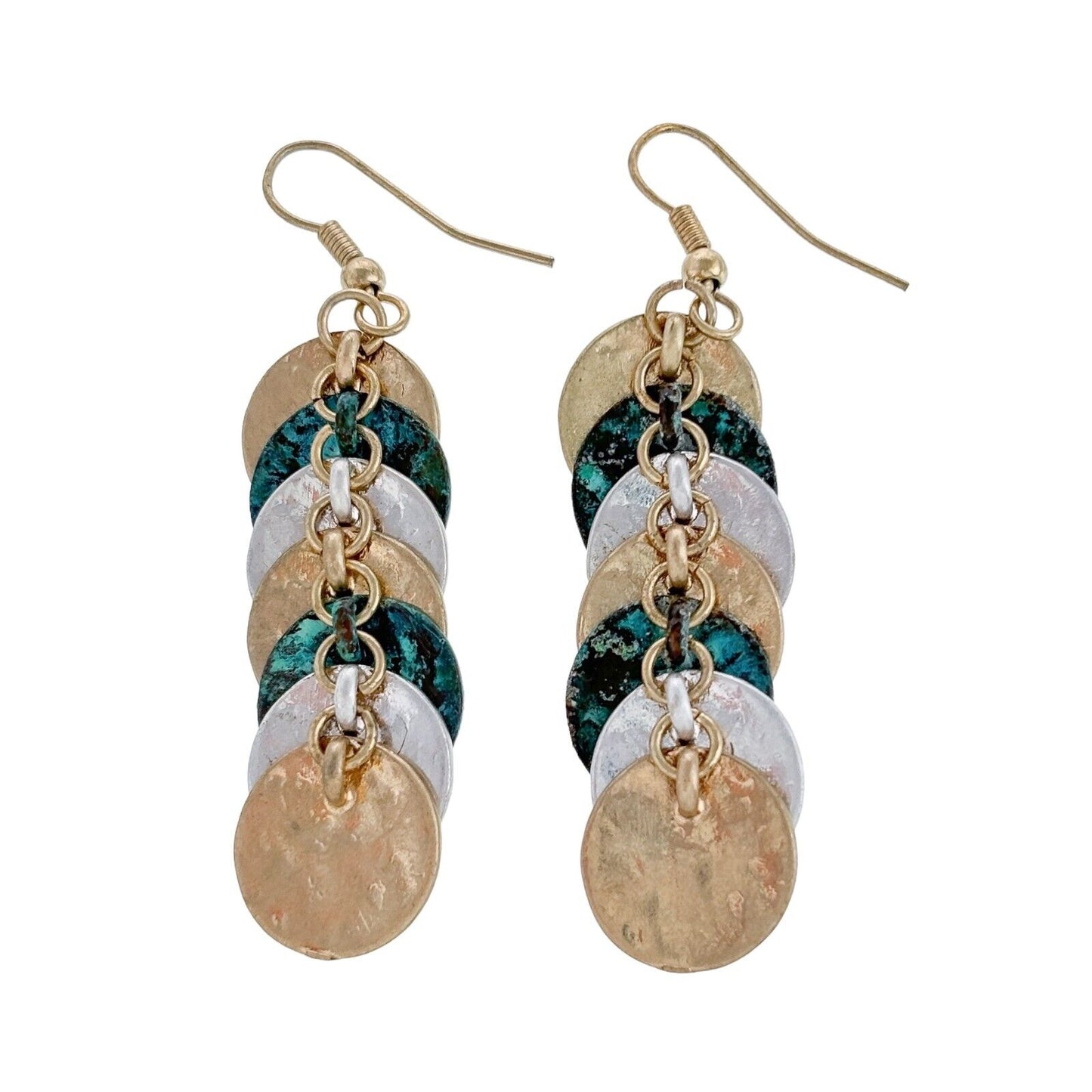 Vintage Gold-Tone Teal Multi-Disc Dangle Earrings
