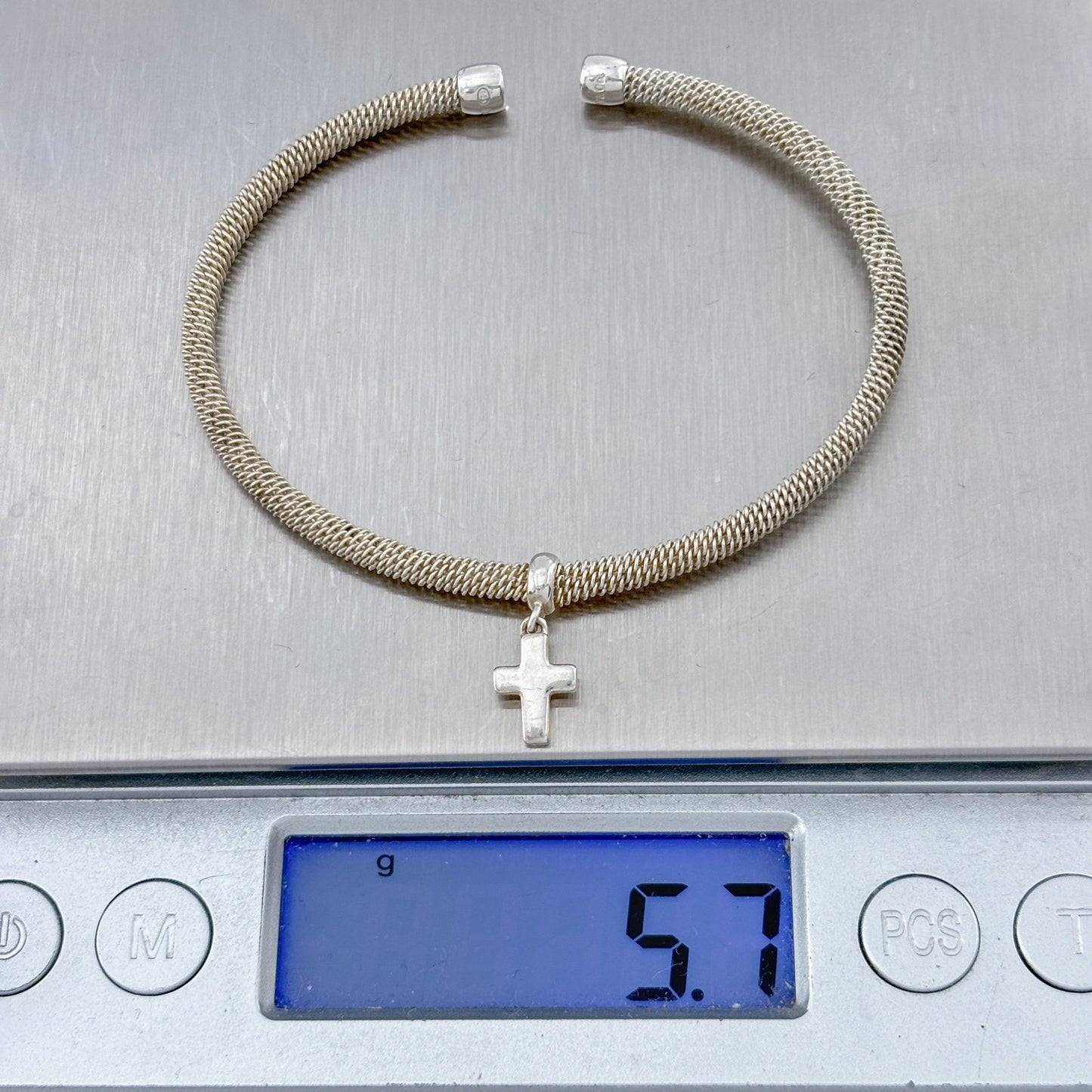 Vintage Tiffany & Co Sterling Silver 925 Flexible Mesh Cross Charm Bracelet 6.5"