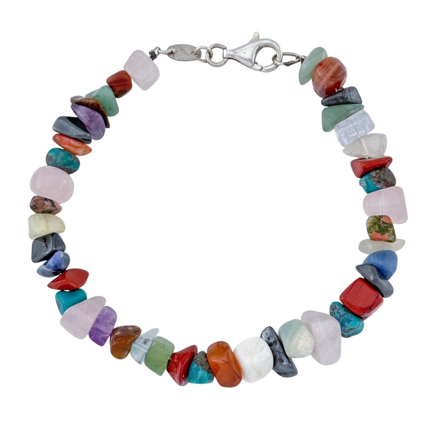 Vintage Sterling Silver 925 Multi-Stone Chip Bracelet 8"