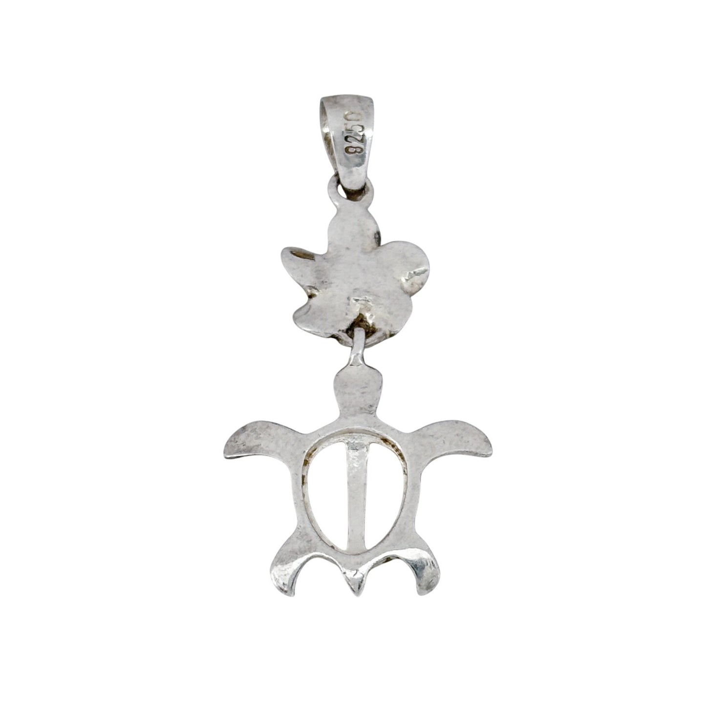 Vintage Sterling Silver 925 Cubic Zirconia Sea Turtle Plumeria Pendant