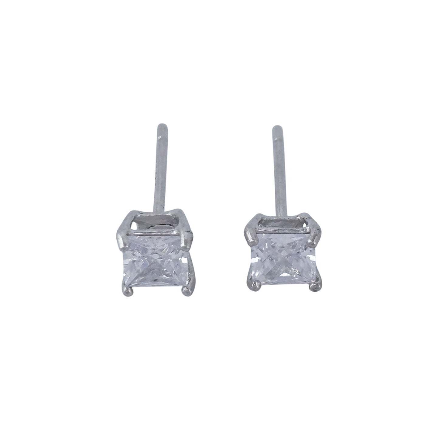 Vintage Sterling Silver 925 Cubic Zirconia Square Stud Earrings