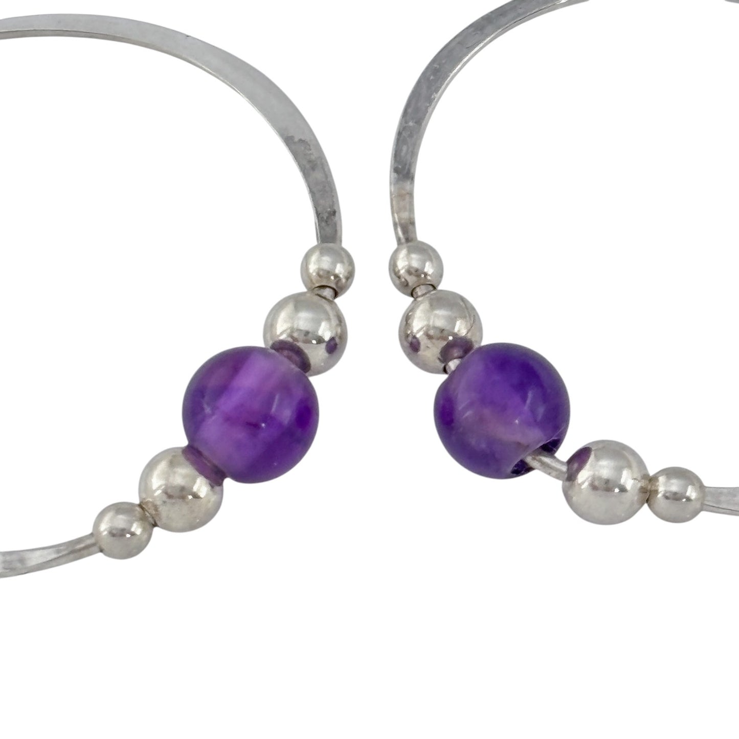 Vintage Sterling Silver 925 Amethyst Hoop Earrings