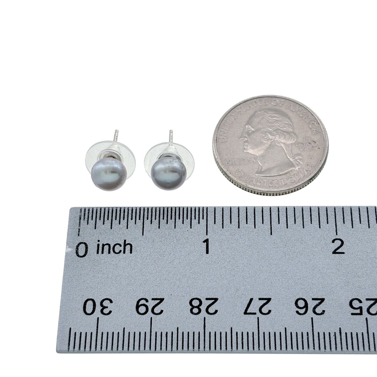 Vintage Sterling Silver 925 Gray Imitation Pearl Stud Earrings