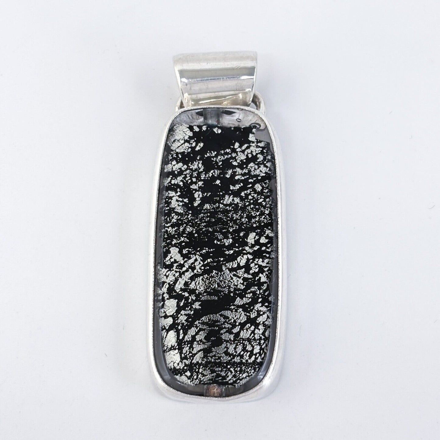 Vintage Sterling Silver 925 6.5cm Black Dichroic Glass Modernist Pendant