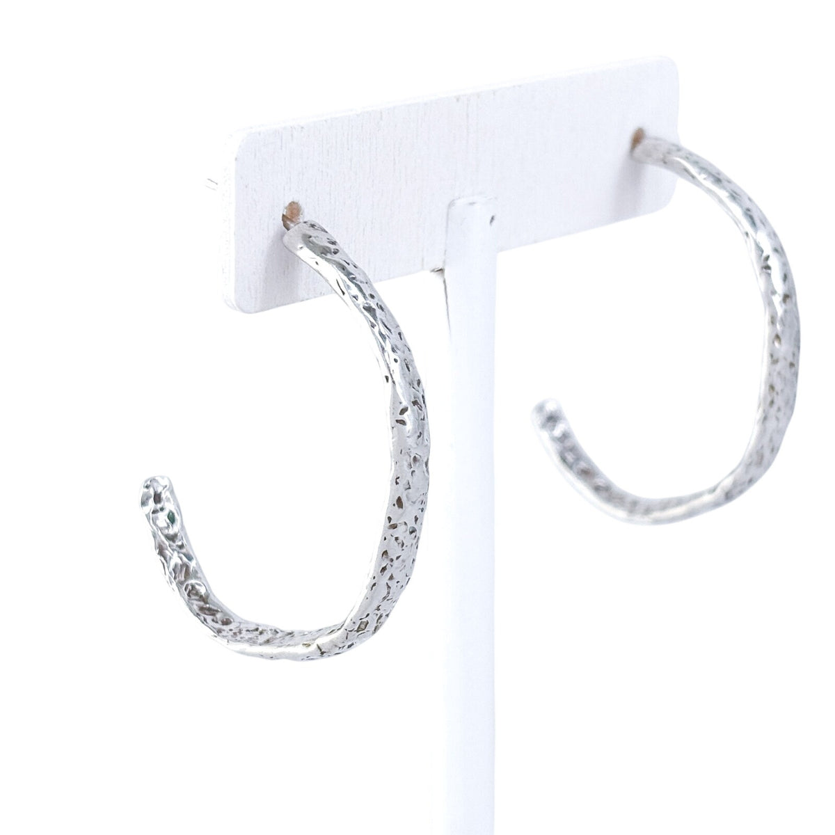 Vintage Sterling Silver 925 Bark Texture Half Hoop Earrings
