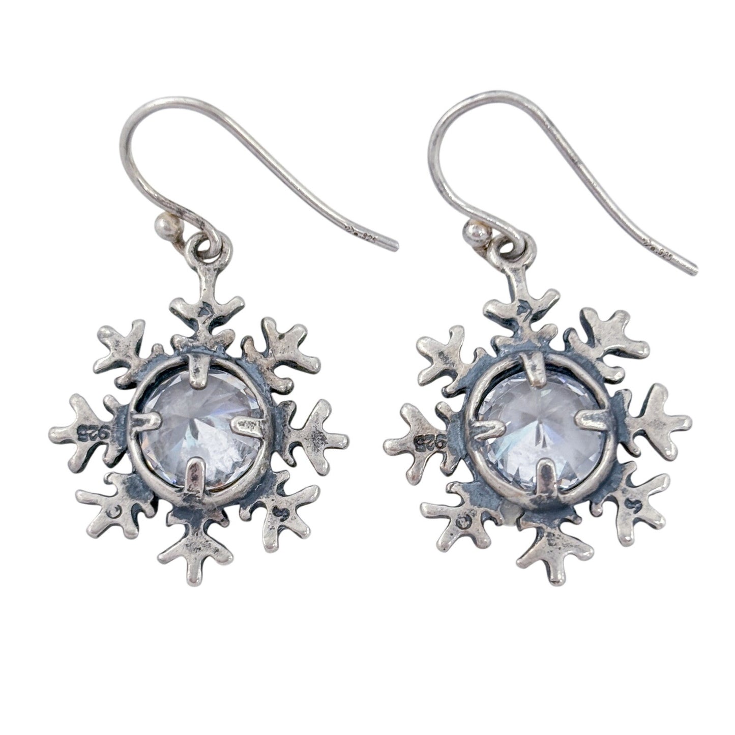 Estate Sterling Silver 925 Snowflake Cubic Zirconia Earrings
