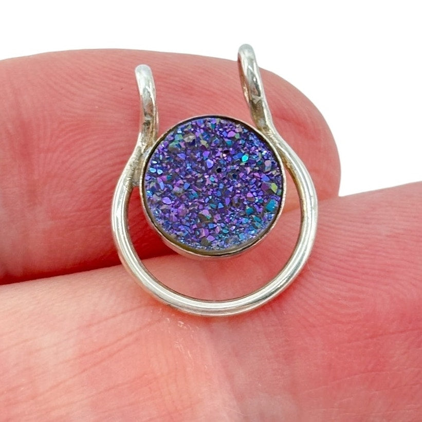 Vintage Sterling Silver 925 Purple Druzy Quartz Pendant