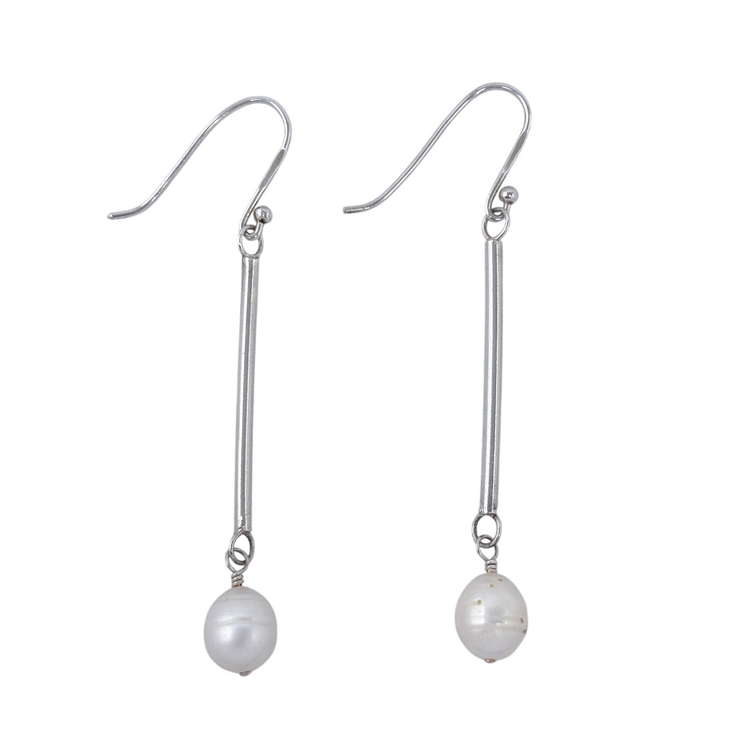 Estate Sterling Silver 925 Pearl Bar Drop Earrings