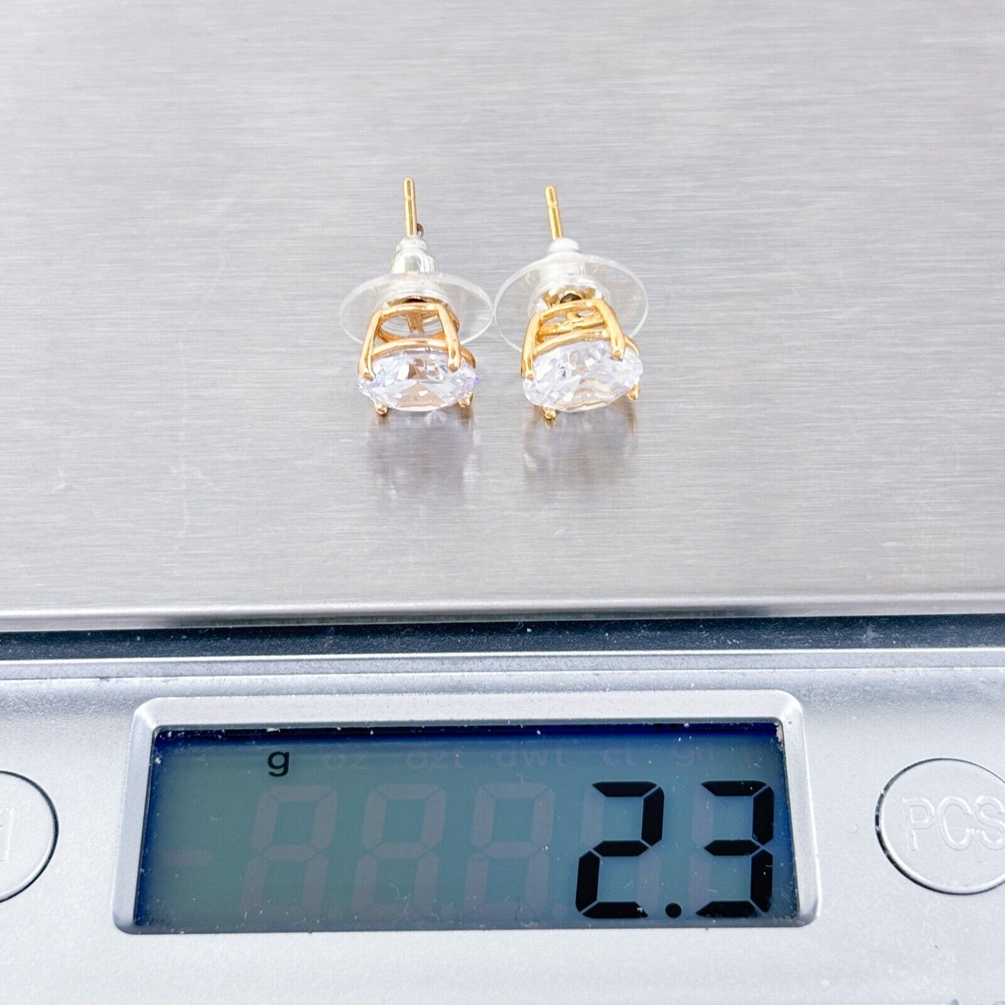 Vintage Gold-Tone Sterling Silver 925 Cubic Zirconia Stud Earrings
