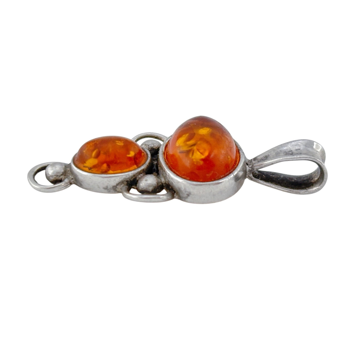 Vintage Sterling Silver 925 Double Amber Cabochon Pendant