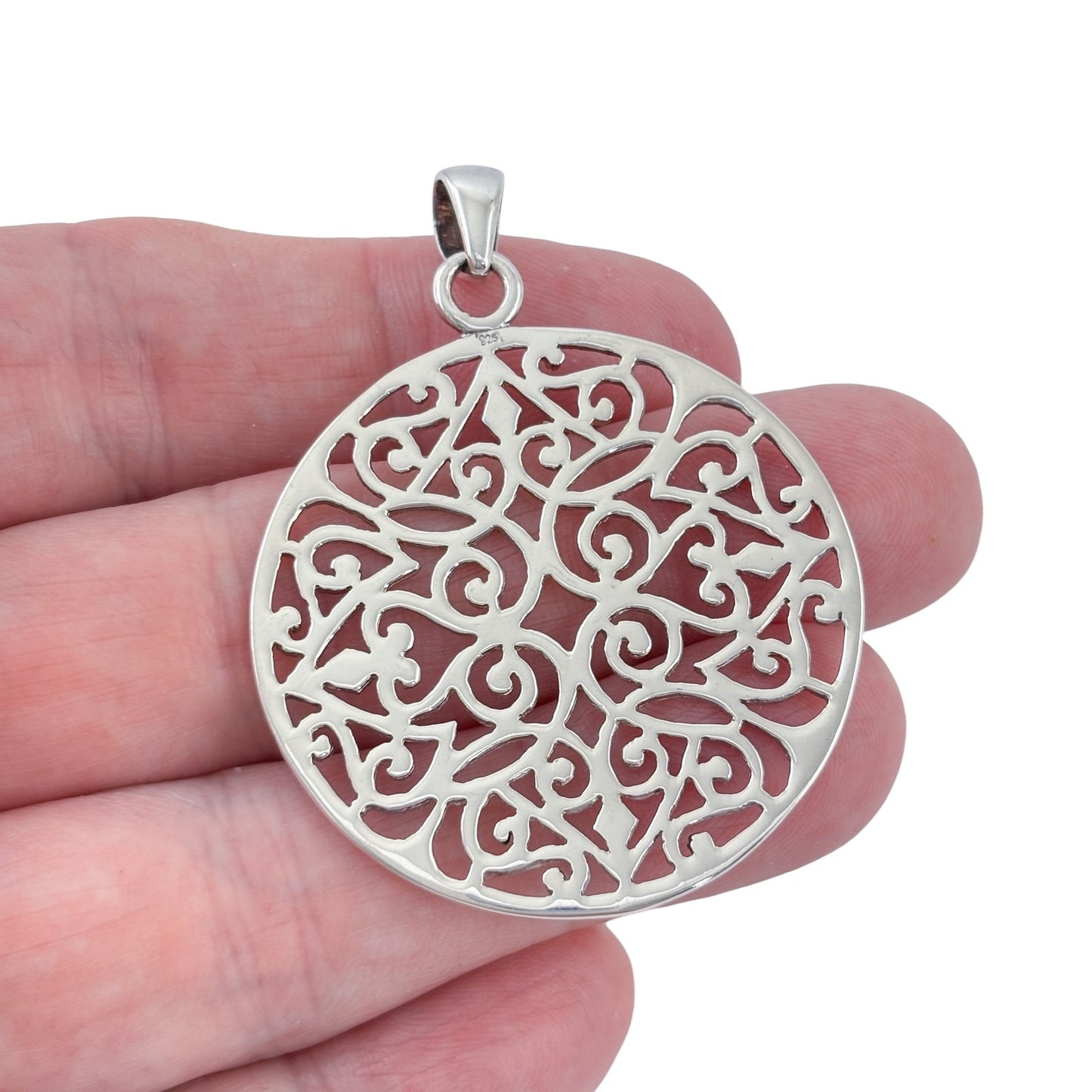 Vintage Sterling Silver 925 Filigree Cutout Disk Pendant