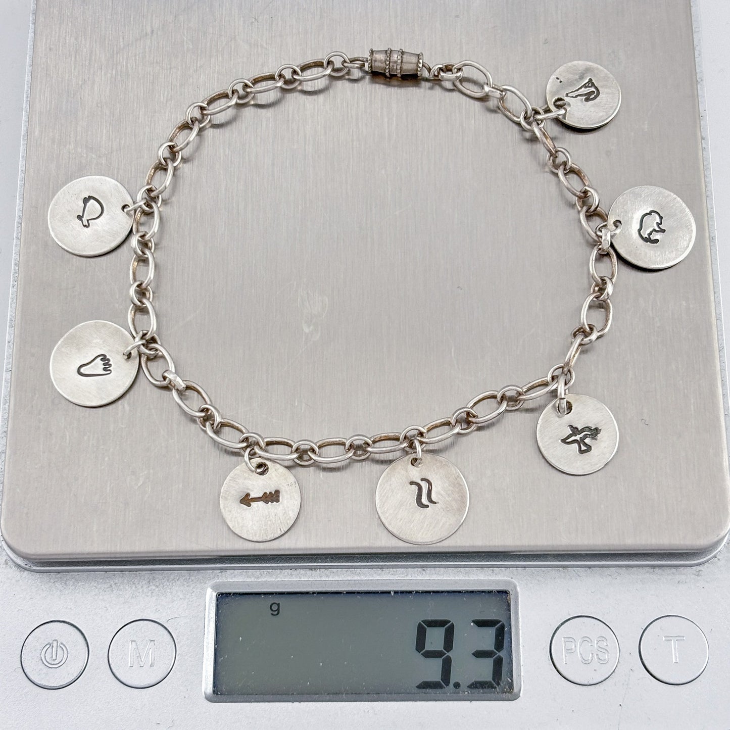 Vintage Sterling Silver 925 Native American Symbol Bracelet 8"