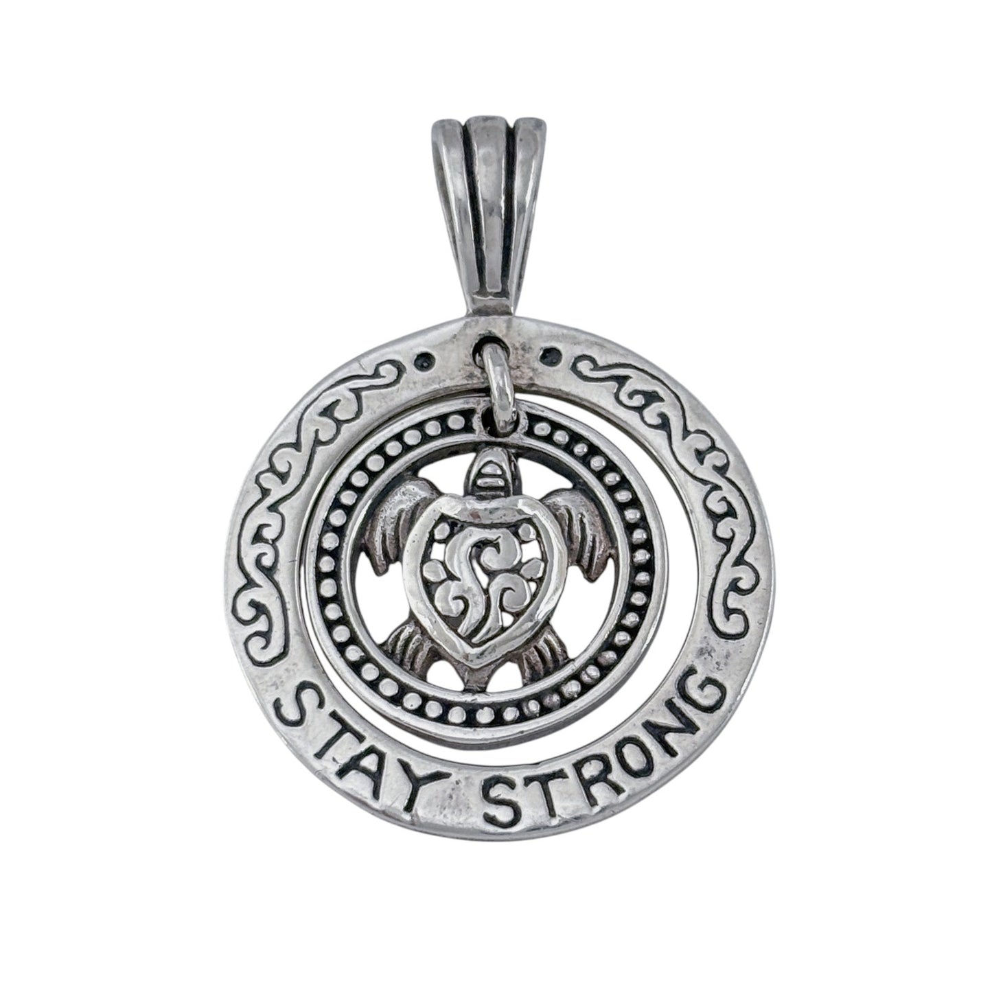 Vintage Sterling Silver 925 Turtle Stay Strong Pendant