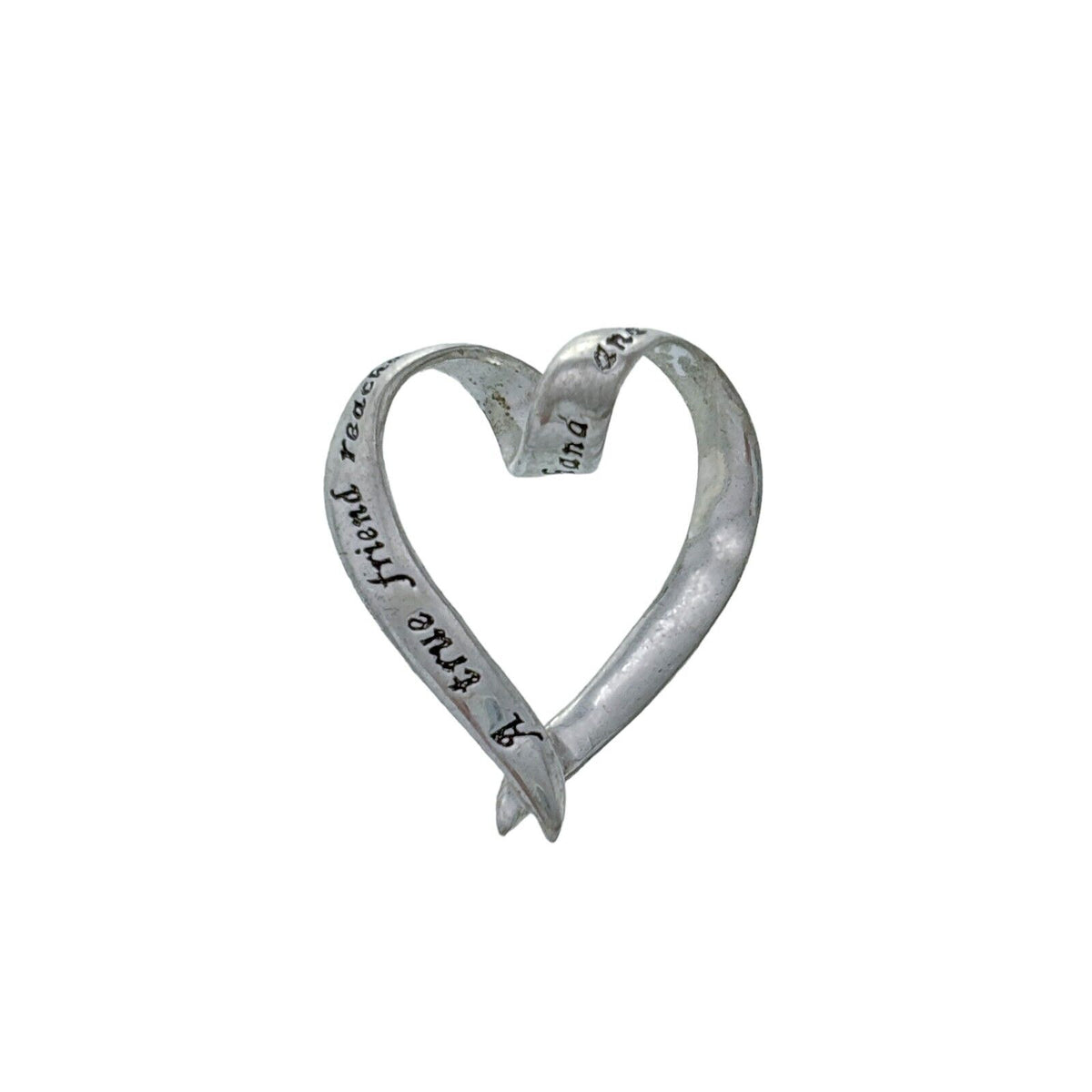Vintage Sterling Silver 925 "True Friend" Quote Open Heart Pendant