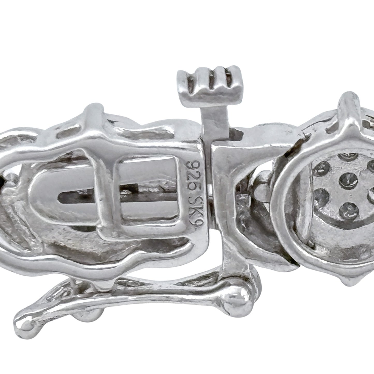Vintage Sterling Silver 925 Diamond 0.73ctw Flower Link Bracelet 7.5"
