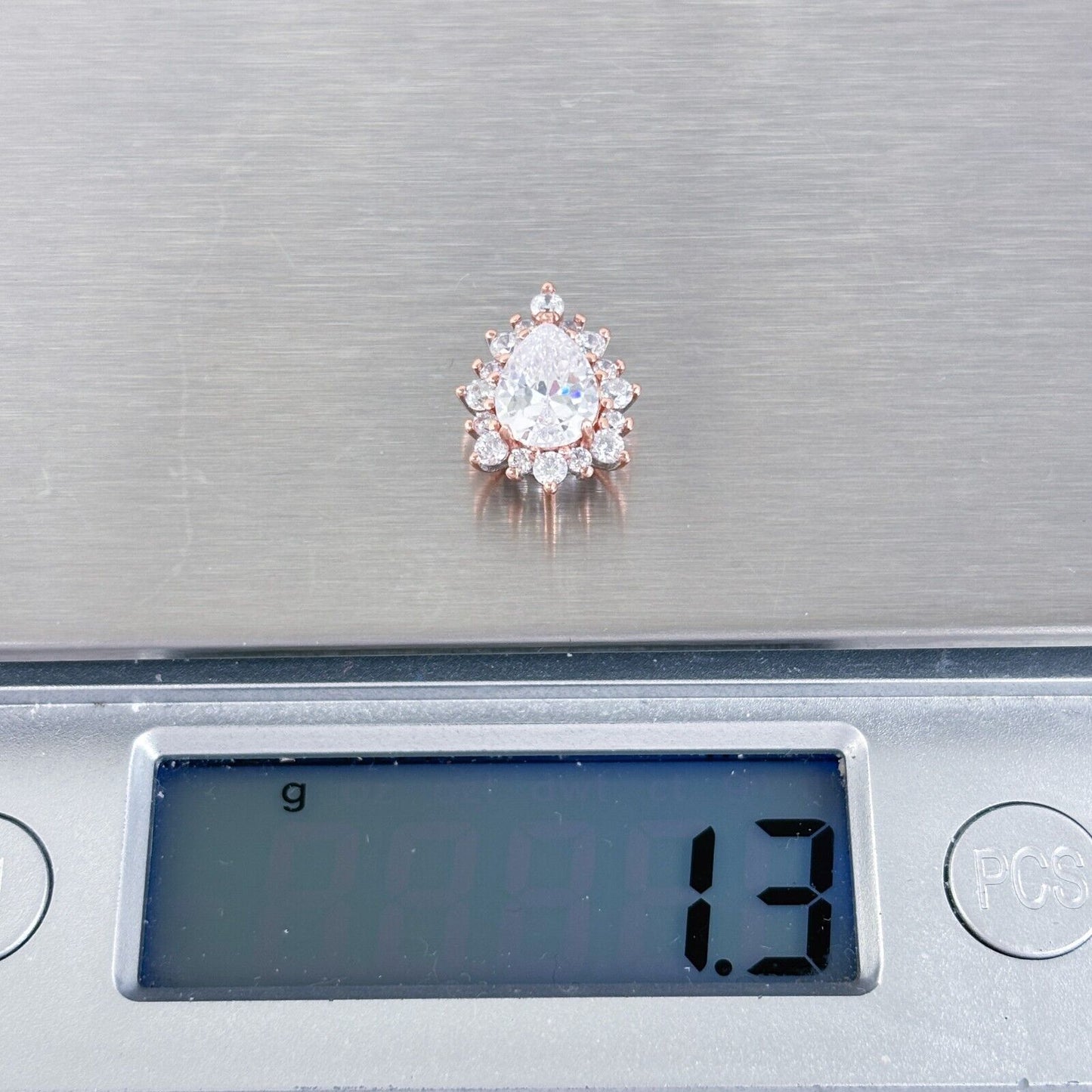 Vintage Sterling Silver 925 Rose Gold-Tone Pear Cubic Zirconia Pendant