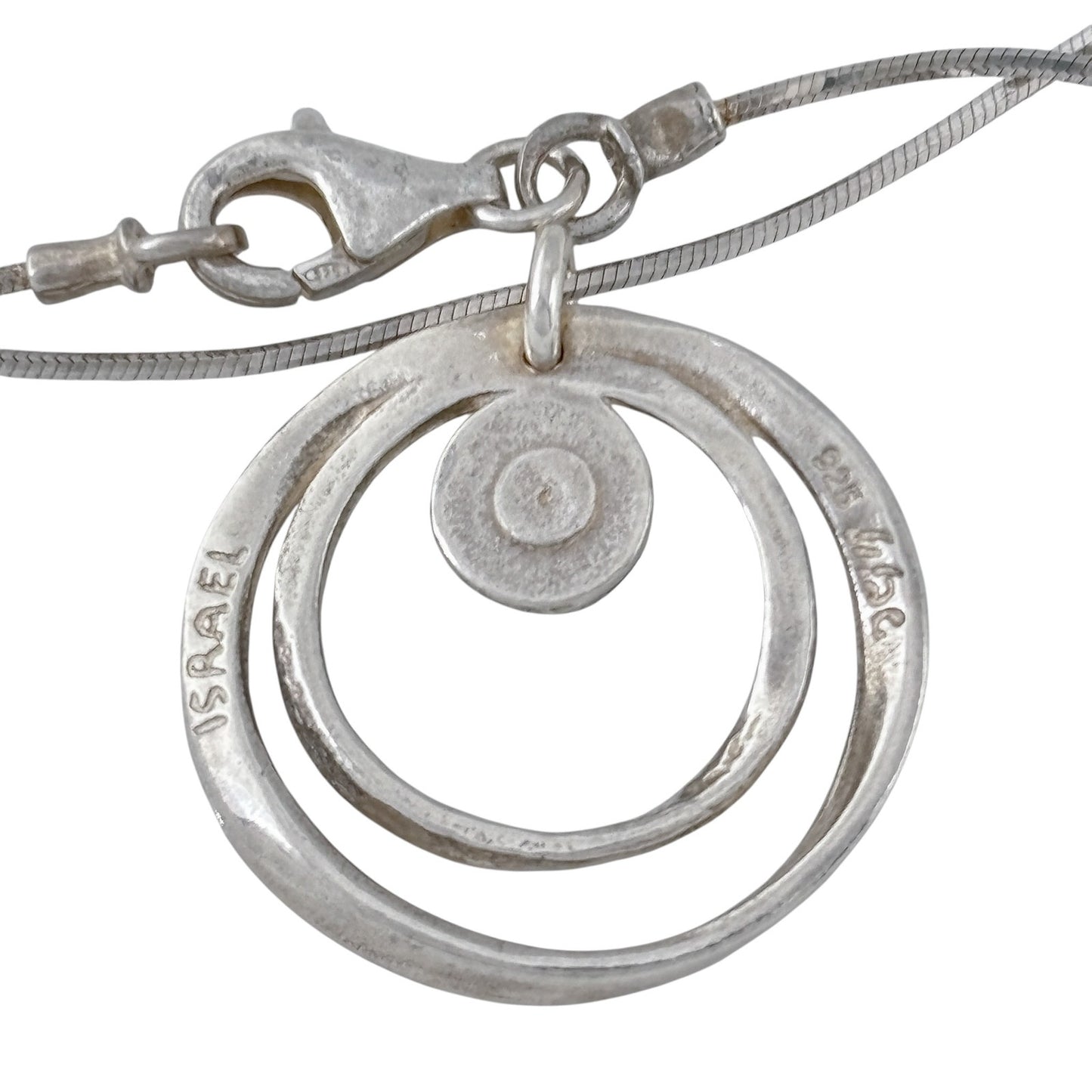 Vintage Didae Sterling Silver 925 Double Circle Opal Pendant Necklace 18"