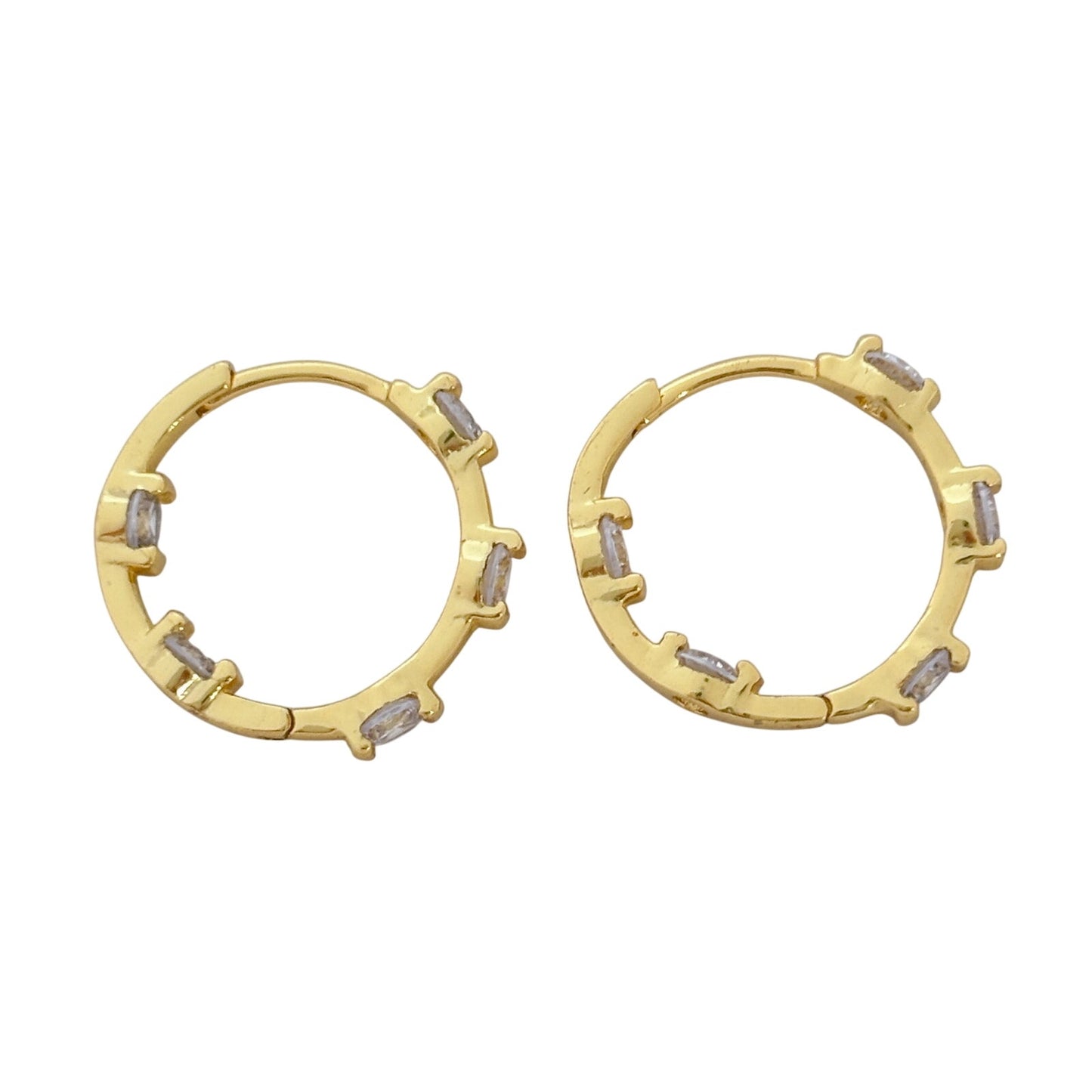 Vintage Gold-Tone Sterling Silver 925 Cubic Zirconia Huggie Hoop Earrings