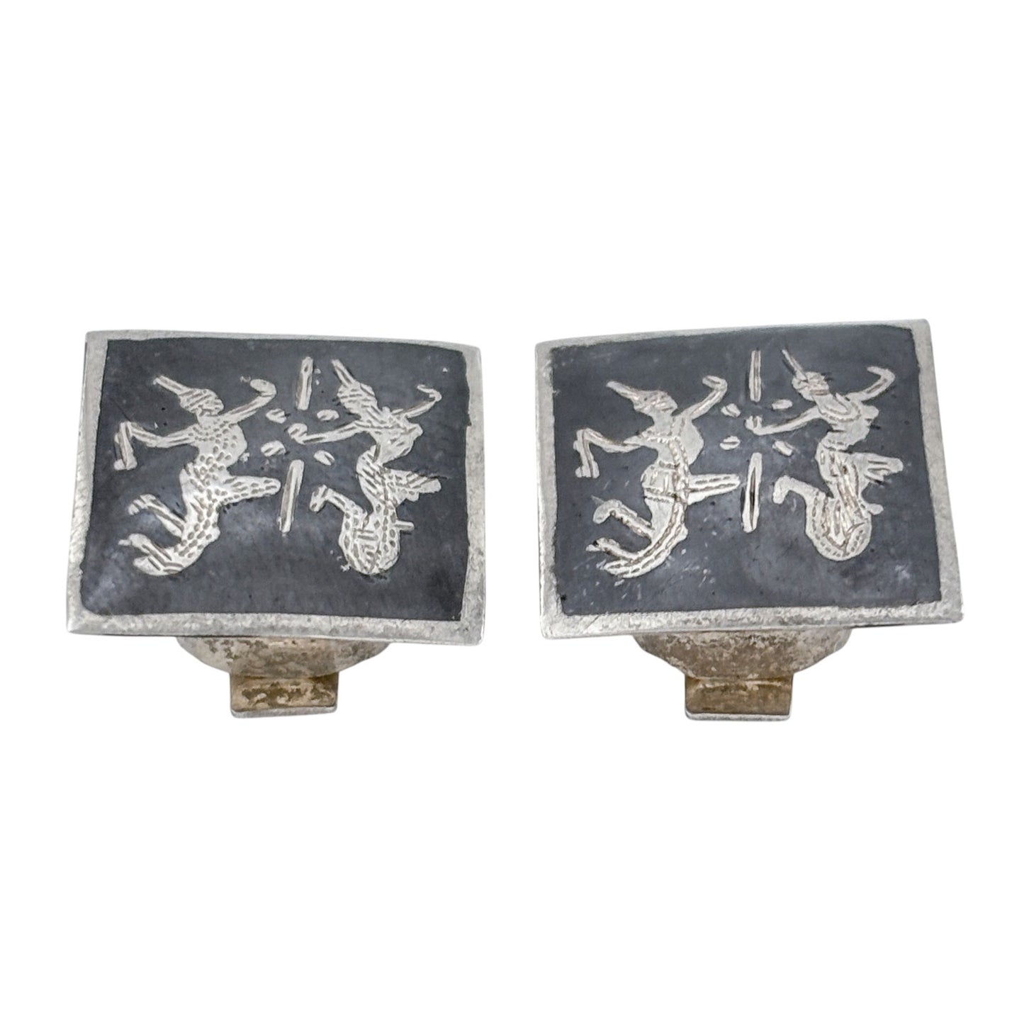 Vintage Sterling Silver 925 Siam Niello Clip-On Earrings